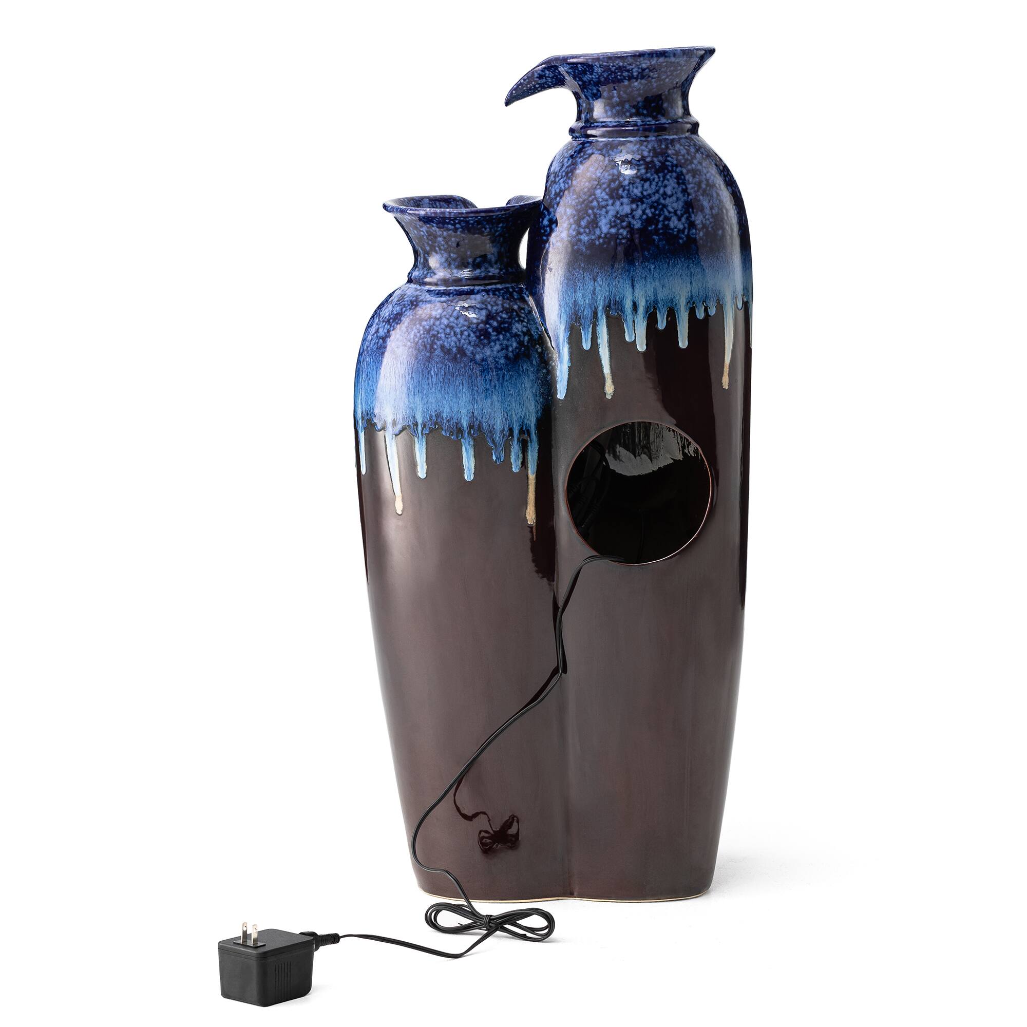 Glitzhome® 30.75" 4-Tier LED Reactive Glaze Ceramic Vase Outdoor Floor Fountain